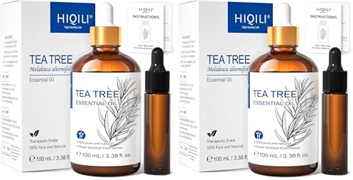 HIQILI Tea Tree Oil 100ml for Nail Fungus, Acne, Skin & Hair Care, Aromatherapy, Diffuser (Pack of 2)