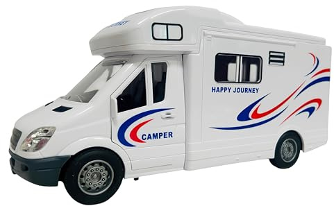 Maxi-Wohnmobil Spielzeug mit Lichtern und echten Geräuschen Türen zum Öffnen Kupplungsbewegung Motorhome Modell Wohnmobil groß 27 cm Touringcar Auto Caravan Van Wohnwagen Spielzeug Wohnmobil Bus