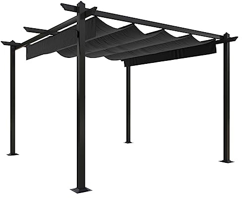 QJBSAVVA Tonnelle de Jardin 3x3 m avec Toit rétractable, pergola d'extérieur avec Structure en Acier Robuste et Toile coulissante pour terrasse et Cour, Anthracite