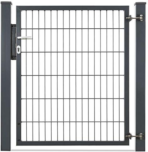 Doppelstabmattenzaun 868 und Flügeltor Viktor. Höhe 1,83m Pfosten mit Abdeckleiste 10 bis 60 m Anthrazit + Moosgrün (15m, Anthrazit Ral 7016)