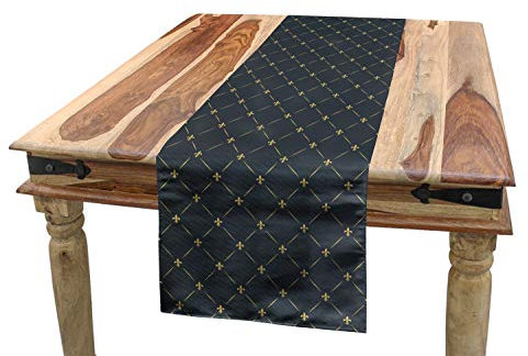 ABAKUHAUS Fleur De Lis Tischläufer, floral Checkered, Esszimmer Küche Rechteckiger Dekorativer Tischläufer, 40 x 180 cm, Hellgelb Grau