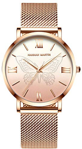 rorios Damen Armbanduhren Edelstahl Dial Analog Quarz Edelstahlband Schmetterling Armbanduhren für Frauen Damenuhr