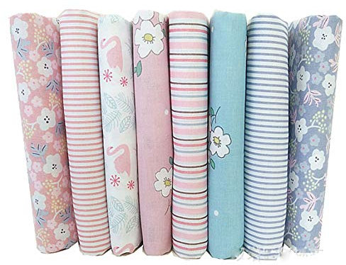 Egurs Baumwollstoff 8X Stoff Grauer/Rosa/Blau Stoffpaket Stoffe Patchwork Blume Streifen 50 * 50