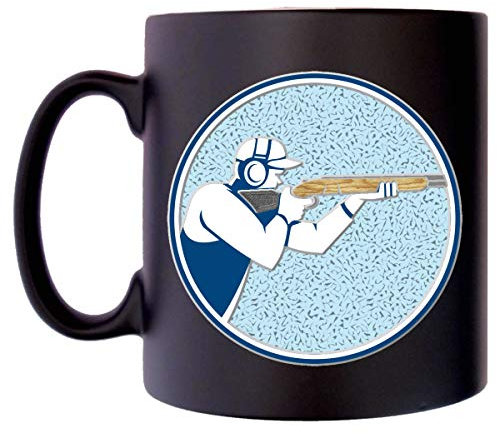 Klassek Shotgun Man in Circle Shooting Bird Clay Pigeon Shotgun Sport Mug for Men Coffee Tea 10oz Black Satin Gift Present