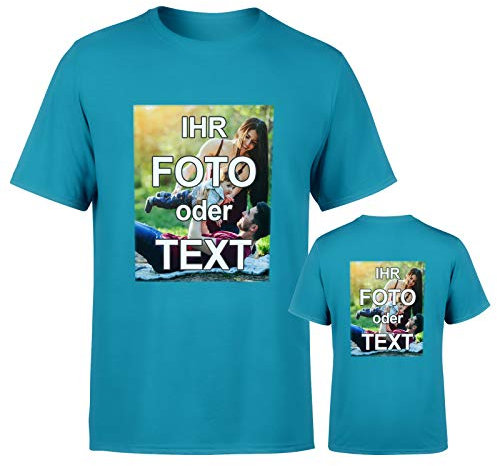 T-Shirt selbst gestalten * Aqua Blau in 3XL * wahlweise einseitig oder doppelseitig Bedruckt mit eigenem Foto Text Logo Name * ringgesponnene Baumwolle * viele Farben und Größen