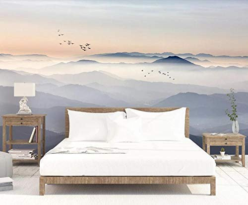 toauo Papier Peint Panoramique 3D Intissé Encre De Paysage Coucher De Soleil Peint À La Main De Salon Chambre Poster Mural Décoration Murale xxl