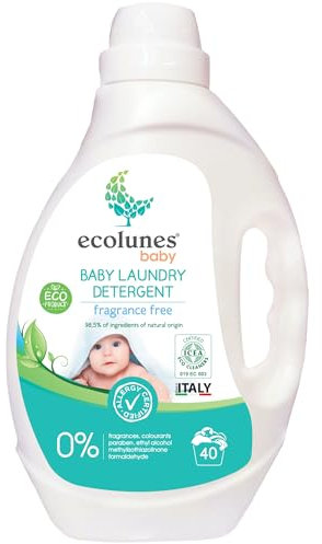 Detersivo per bucato ipoallergenico per bambini Ecolunes, senza profumo 98,50% di ingredienti di origine naturale, sicuro per l'ambiente e per la salute del tuo bambino, dermatologicamente testato, 2L