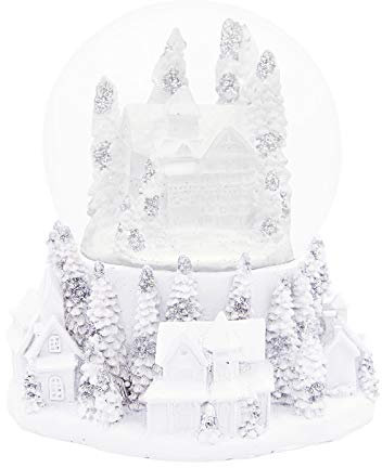 The Christmas Workshop 70799 White Townscape Musical Snow Globe/Indoor Festive Decoration/Wind Up & Play / 13.5cm x 13.5cm x 14cm