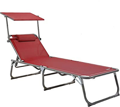 HOMECALL Aluminium-Klappliege mit Sonnendach, Textilene-Gewebe, 200 x 70 cm, Max. Tragkraft 150 kg - Rot