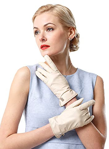 NappaNovum Damen Italienische Lederhandschuhe Lammfell Winter Komfort Handschuhe (Touchscreen oder ohne Touchscreen), beige, Small