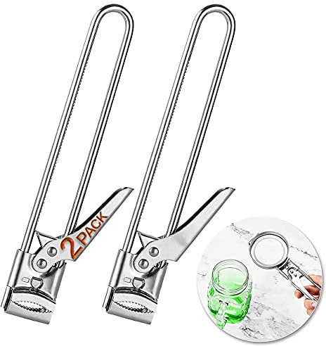 Lot de 2 ouvre-boîtes réglables et multifonctionnels en acier inoxydable avec pince pour couvercle de bocal, ouvre-bouteille manuel professionnel, bonne prise en main (blanc)