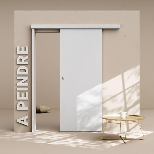 Porte Coulissante avec Rail - Prépeinte Plane 83 cm - Avec butée