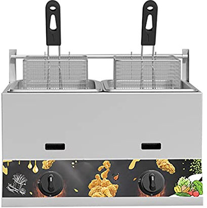 HOME UK Friteuse à gaz Friteuse Commerciale Friteuse Commerciale en Acier INOX ave Couvercle Anti-éclaboussures et églable en température pour Frire des Aliments Cuisiner