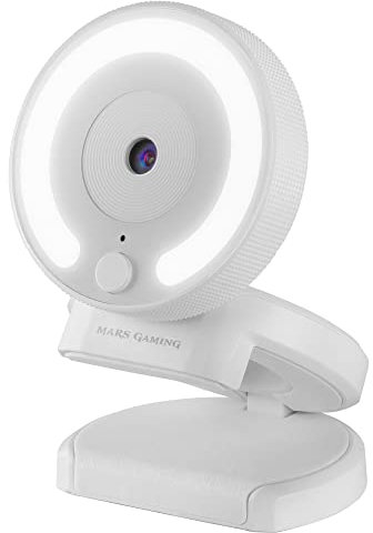Mars Gaming MWPROW Bianco, Webcam Full HD, Ottica a 90º, Anello di Illuminazione, Microfono HQ