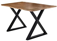 SAM Esstisch 140x80 cm Lubin, Akazienholz naturfarben, Massiver Esszimmertisch mit echter Baumkante, Baumkantentisch mit geschlossenem X-Gestell Schwarz, 26 mm Tischplatte