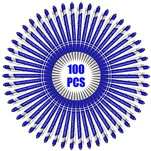 100 Stück Kugelschreiber Personalisiert mit Gravur Kugelschreiber Personalisierter mit Namen Logo Wunschtext, Stift Personalisierte Geschenk für Maenner, Frauen, Bachelor, Geburtstag, Blau