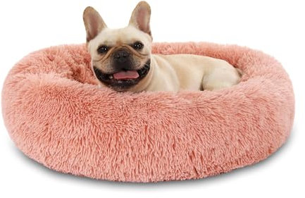 Donut Hundebett Flauschig Rund Katzenbett Ø 60 cm - Anti Stress Weich Katzenkissen Hundekissen Flauschig - Kuschelig Kuschelbett Kuschelkissen für Kleine Mittelgroße Hunde und Katzen,Rosa