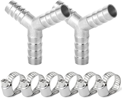 ERGAOBOY 2 Pezzi 6 mm in Acciaio Inox portagomma a T, 3 Vie a Forma di Y SUS 304 Raccordo per Tubo con 6 Pezzi Morsetti