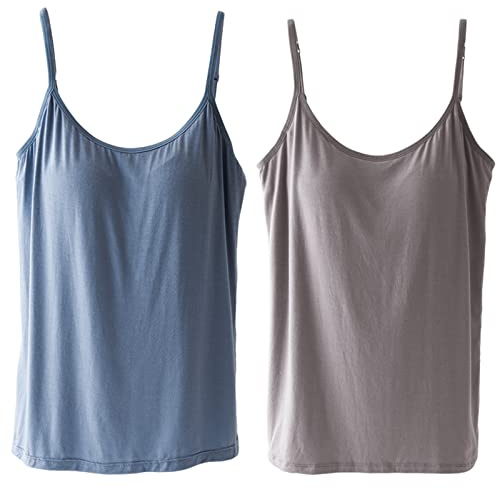 JK Home Lot de 2 Camisole Femme Soutien-Gorge Intégré Bleu/Gris Foncé 82cm