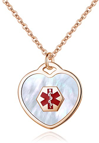 LinnaLove Free Engraving Heart Charm Medical ID Alert Necklaces for Women