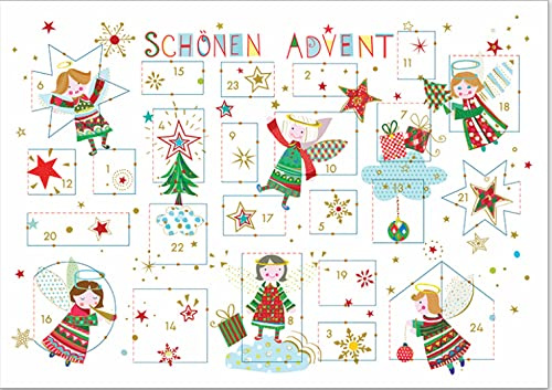 GrosseJewels Turnowsky Weihnachtskarte 3D-Reliefdruck mit Tannenbaum, Schlitten u.v.m. für Familie, Kunden, Mitarbeiter mit Umschlag zum Verschicken (Adventskalender Engel)