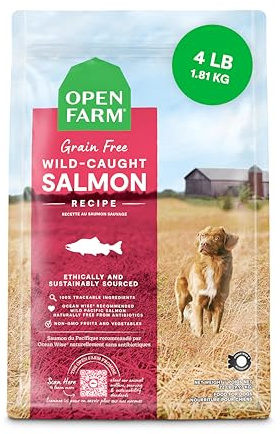 Open Farm, Grain-Free Dry Dog Food, Complete & Balanced Kibble, Sustainably & Ethically Sourced Ingredients, Non-GMO Veggies & Superfoods to Support Overall Health, Wild-Caught Salmon Recipe, 4lb Bag