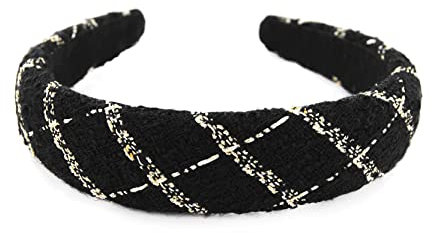 axy Breiter Haarreif mit Tweed Stoff gepolstertes - Wunderschön Damen Stirnband Haarschmuck Haarreifen HRK8 (Schwarz)