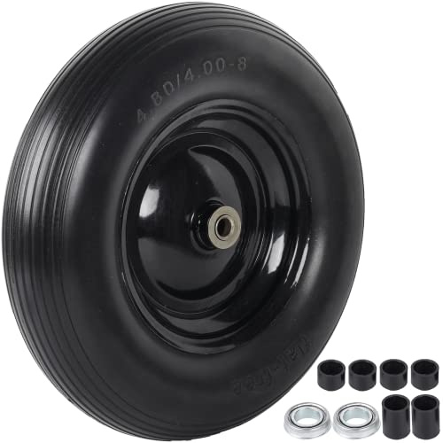 AR-PRO 4.80/4.00-8 Tire and Wheel - Universal Fit 16 Flat Free Solid Wheelbarrow Tires with 3 Hub and 5/8 Bearings – Extra Adapter kit Includes 3/4 Ball Bearings, 1 and 1/2 Nylon Spacers