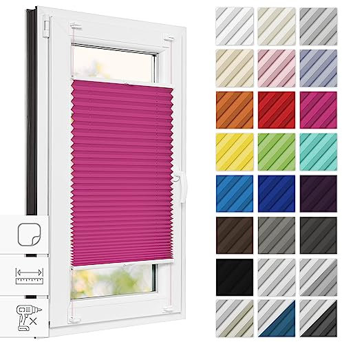 Estika Plissee zum kleben 95 cm x 80 cm - Himbeere - Plissee ohne Bohren, Plissee kleben, Rollos für Fenster ohne Bohren, Jalousien Fenster für innen, Raffrollo, Fenster plissee