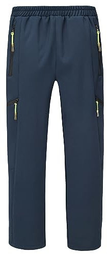 CAMLAKEE Kids Waterproof Hiking Pants Boys Girls Warm Winter Fleece Lined Outdoor Snow Ski Pants Navy 8-9 Years/Size 140