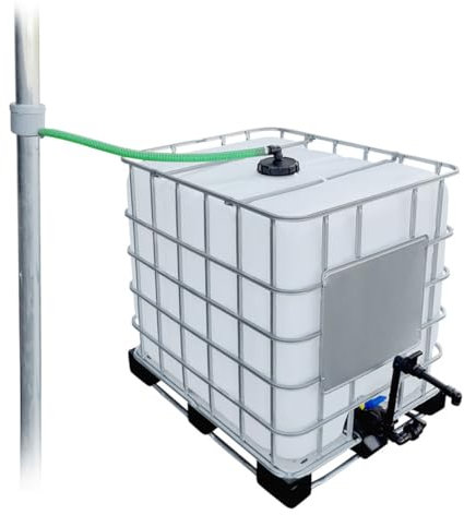 REKUBIK 1000l IBC Regenwassertank Neuwertig mit Fallrohranschluss + Schwanenhals Größe bis 50m² Dachfläche