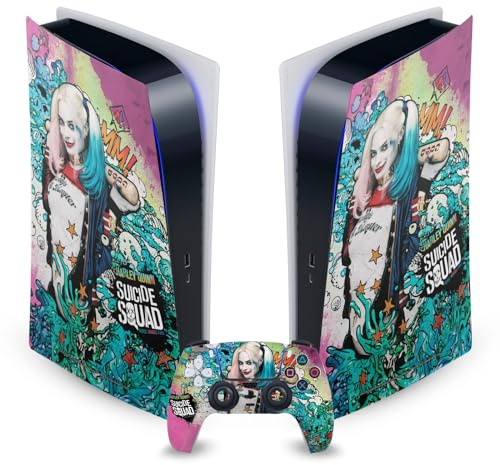 Head Case Designs sous Licence Officielle Suicide Squad 2016 Affiche Harley Quinn Graphiques Vinyle Plaque Frontale Autocollant De Jeu Peau Autocollant Compatible avec Sony PS5 Digital & DualSense