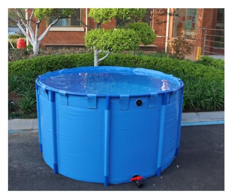 Piscine, Rond Toile Étang À Poissons avec Support en Plastique Extérieur Se Déplacer Réservoir d'eau Pli Aquarium en PVC Étang De Reproduction, Diamètre X Hauteur (Color : Blue, Size : 1.2x1m)