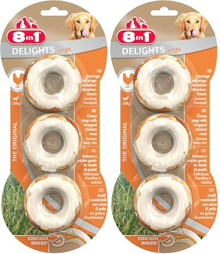 8in1 Delights Chicken Rings - gesunder Kausnack für Hunde, hochwertiges Hähnchenfleisch eingewickelt in Rinderhaut, 3 Stück (Packung mit 2)