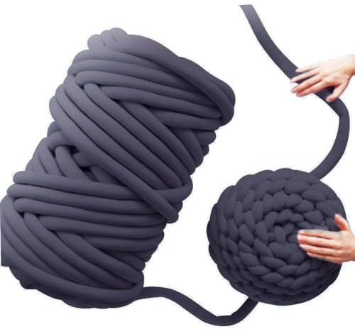 Armstricken Wolle 500g, Riesenwolle Handgestricktes Wollgarn, Länge Ca 25M, DIY Klobiges Dicke Garn für Riese Klobig Sticken Werfen Sofa Decke Blanket (Dunkelgrau)