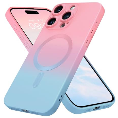 DOMAVER Hülle für iPhone 15 Pro Kompatibel mit MagSafe, Handyhülle iPhone 15 Pro 6.1''Case, Dünn Stoßfest Magnetisch Schutzhülle für Mädchen und Frauen,Damen - Farbverlauf Rosa Blau