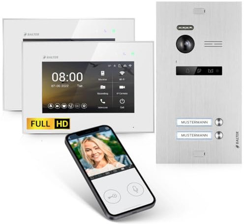 HD Video Türsprechanlage für 2-Familienhaus - 2-Draht Sprechanlage mit Full HD Kamera, WLAN Gegensprechanlage, 7 Touchscreen Monitor – Video Gegensprechanlage mit Türöffner