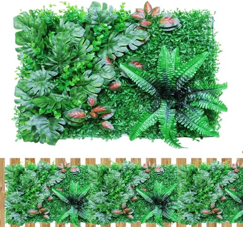 COMFOLIVING 1 x Kunstgras-Wandpaneele, Buchsbaum-Wandpaneele, 39 x 60 cm, künstliche Sträucher, Sichtschutzzaun, künstliche Weinhecke, Gras, Wandpaneele für Innenräume, Gärten, Balkon