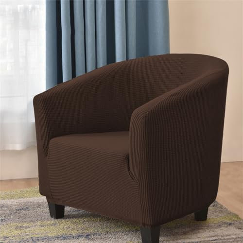 Highdi Sesselschoner Clubsessel 1 Sitz Einfarbiges Jacquard Stretch Sesselhusse Tub Chair Sesselüberwürfe Waschbar Universal Stuhlbezüge für Café, Bar, Büro, Empfang (Dunkelbraun)