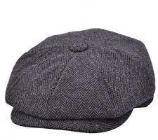 CB4 Accessories Black Grey Herringbone Newsboy 8 Panel Baker Boy Tweed Flat Cap Mens Gatsby Hat Size 60cm