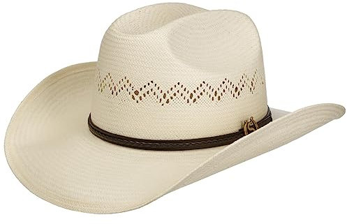 STETSON Chapeau en Paille Monterrey Western Femme/Homme - de Cowboy Soleil avec Bandeau Cuir Été Printemps-été - S (54-55 cm) Blanc