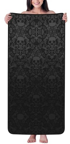 Badetuch mit Gothic-Tapete, Totenkopf, Korallen-Samt, luxuriöses, weiches und saugfähiges Frottee-Handtuch für Spa, Fitnessstudio, Strand und Reisen, extra groß, 68,6 x 139,7 cm, Badetuch, leichtes