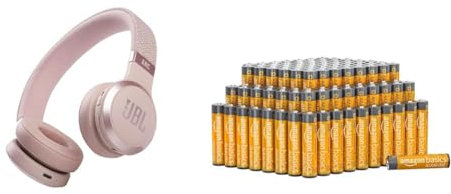 JBL Live 460NC kabelloser On-Ear Bluetooth-Kopfhörer in Rosa – Mit Noise-Cancelling und Sprachassistent – Für bis zu 50 Stunden Musikgenuss & Amazon Basics AAA-Alkalibatterien