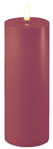 ReWu LED Kerze Deluxe Homeart, Indoor LED-Kerze mit realistischer Flamme auf einem Echtwachsspiegel, warmweißes Licht - Magenta 7,5 x 20 cm