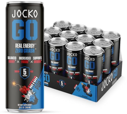 Jocko GO Energy Drink - Keto, Vitamin B12, Vitamin B6, Electrolytes, L Theanine, Magnesium- Energy Boost, Sugar Free Nootropic Monk Fruit Blend - 12 Pack (Nitro Pop)