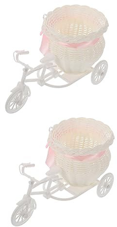 BESPORTBLE 2stücke Teiliges Geflochtener Blumentöpfe in Dreirad-Design Künstliche Rattan-pflanzgefäße Für Tisch Und Balkon Dekorativ Für Wohnzimmer Büro Hochzeit Und Party