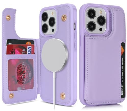 SailorTech for iPhone 14 Pro Case with Credit Card Holder Magsafe, iPhone 14 Pro Phone Leather Case for Women Compatible mag safe Card Slots Durable Shockproof Wallet Case - Purple