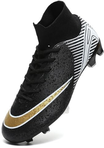Unitysow Fußballschuhe Herren Outdoor High Top Spike Cleats Fußball Stiefel Professionelle Athletics Trainingsschuhe,T2462 Schwarz,EU42