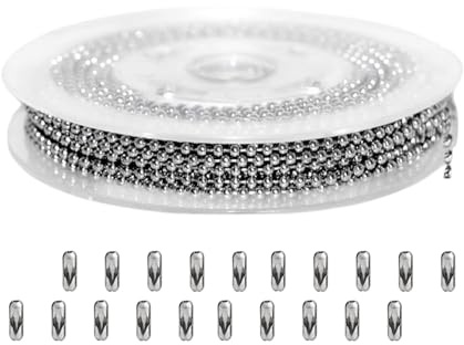 MAEXUS® Kugelkette Edelstahl Mit 20 Verstellbarer Länge, 2.4mm Perlenkette aus Edelstahl, Kugelkette Perlen Halskette aus Edelstahl für Herren, Schlüsselanhänger Dekoration DIY-Projekte【5M】