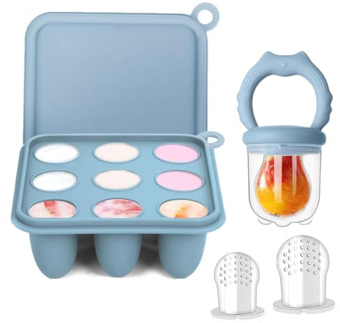Cute Baby Fruit Feeder Pacifier - BPA-Free Baby Food Feeder with Silicone Mold - Perfect for Breastmilk, Formula, Fruits, Veggies - Dishwasher Safe 4M+(Blue)